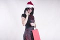 Beautiful girl in cap santa , adult, holiday, hat, female, christmas, young, santa, cap, for Royalty Free Stock Photo