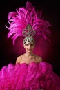 Beautiful Girl in carnival costume with pink feathers. Royalty Free Stock Photo