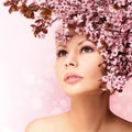 Beautiful Girl With Cherry Blossom isolated Royalty Free Stock Photo