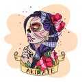 Beautiful girl in Chicano style, with a tattoo, roses in her hair Royalty Free Stock Photo