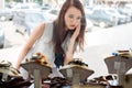 Beautiful girl choosing jewelry in shop Royalty Free Stock Photo