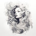 Beautiful Girl With Flowers And Swirly Hair - Detailed Figure Art