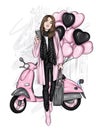 Beautiful girl and a cool motorcycle. Biker. Stylish woman. Fashion and style, clothes and accessories.