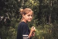 Beautiful girl in countryside forest childhood lifestyle