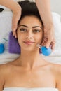 Beautiful girl at cupping massage in spa wellness center Royalty Free Stock Photo