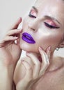 Beautiful girl with purple lips Royalty Free Stock Photo