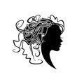 Beautiful Girl Curly hair. Linear illustration profile of a female head.