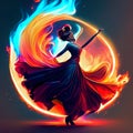 Beautiful girl dancing flamenco in a night club. Vector illustration. Generative AI Royalty Free Stock Photo