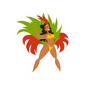 Beautiful girl dancing samba, Brazilian dancer in bright carnival costume vector Illustration on a white background