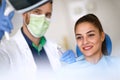 Beautiful girl in dental chair Royalty Free Stock Photo