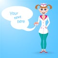 Beautiful girl dentist with your text. Vector