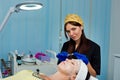 A beautiful girl doctor in is preparing to do a prick of hyaluronic acid for facial rejuvenation.