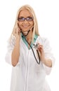 Beautiful girl doctor white coat with a stethoscope