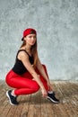 Beautiful girl doing exercises in a fitness room. Royalty Free Stock Photo