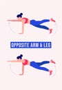 Girl doing Opposite Arm & Leg exercise, Woman workout fitness, aerobic and exercises. Vector Illustration. Royalty Free Stock Photo