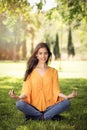 Beautiful girl doing yoga exercises in a park Royalty Free Stock Photo