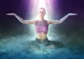 Beautiful girl doing yoga on fantasy clouds 3d illustration