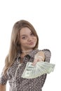 Beautiful girl with dollars in hands
