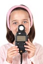 Beautiful girl dressed in pink with photometers