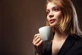 Beautiful Girl Drinking Tea or Coffee Royalty Free Stock Photo