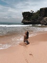 Beautiful girl enjoying Balangan Beach, Uluwatu, Bali, Indonesia Royalty Free Stock Photo