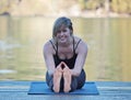 Beautiful girl enjoying Yoga at Cultus lake Royalty Free Stock Photo