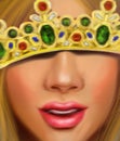 Beautiful girl with fair hair in the crown of a princess with diamonds sapphires and rubies Royalty Free Stock Photo