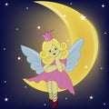 The beautiful girl the fairy sitting on the moon