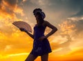 Beautiful girl with fan and hat outdoor Royalty Free Stock Photo