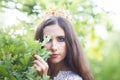 Beautiful girl. fantasy young woman in woods Royalty Free Stock Photo