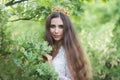 Beautiful girl. fantasy young woman in woods Royalty Free Stock Photo