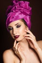 Beautiful girl with fashion purple turban on her