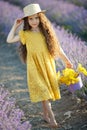 Beautiful girl in a field with lavender. Royalty Free Stock Photo