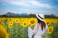 Beautiful girl in field of sunflowers Royalty Free Stock Photo