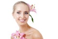 Beautiful girl with a flower lily Royalty Free Stock Photo