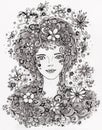 Beautiful Girl with flowers in hair Authentic graphic