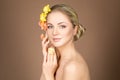 Beautiful girl with flowers on head Royalty Free Stock Photo