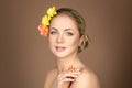 Beautiful girl with flowers on head Royalty Free Stock Photo