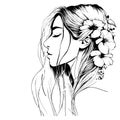 Beautiful girl with flowers in her hair portrait sketch Royalty Free Stock Photo