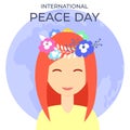 Beautiful girl with flowers wreath on International peace day Royalty Free Stock Photo