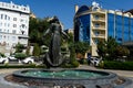 Beautiful girl fountain on embankment of Rostov-on-Don. Sunny day