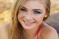 Beautiful girl with freckles over her face Royalty Free Stock Photo