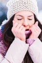 Beautiful girl freezing on a could winter day Royalty Free Stock Photo