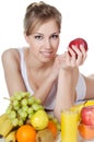 Beautiful girl with fruit and vegetables