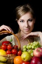 Beautiful girl with fruit and vegetables