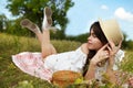 Girl in the garden at a picnic Royalty Free Stock Photo