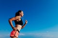 Girl goes in for sports runs and listens to music