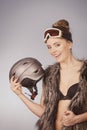 Beautiful girl with goggle and helmet. Royalty Free Stock Photo