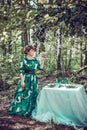 Beautiful girl in a green long dress. Royalty Free Stock Photo