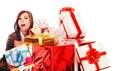 Beautiful girl with group of gift box. Royalty Free Stock Photo
